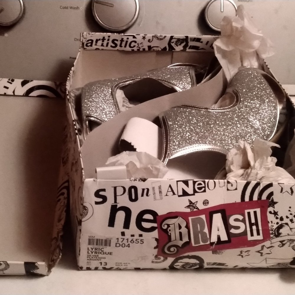Brash Silver Ankle Strap High Heel Platforms Size 13m